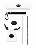 Sippin Stone Complete Straw Kit – Anti-Wrinkle Silicone Straw Tip, Collapsible Stainless Steel Straw, Cleaner Brush, Travel Case & Pouch
